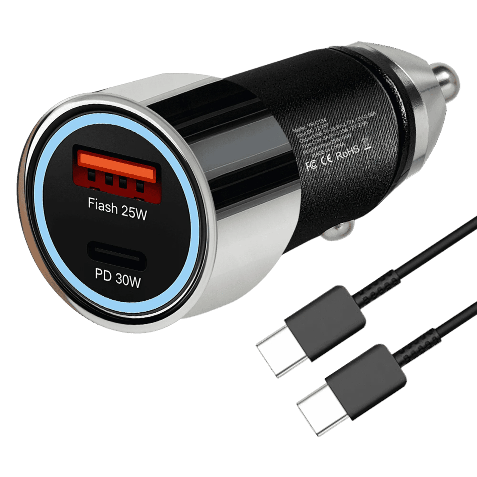 yarr-55w-qcpd-rapid-plus-fast-car-charger-with-65w-type-c-to-type-c-cable-black